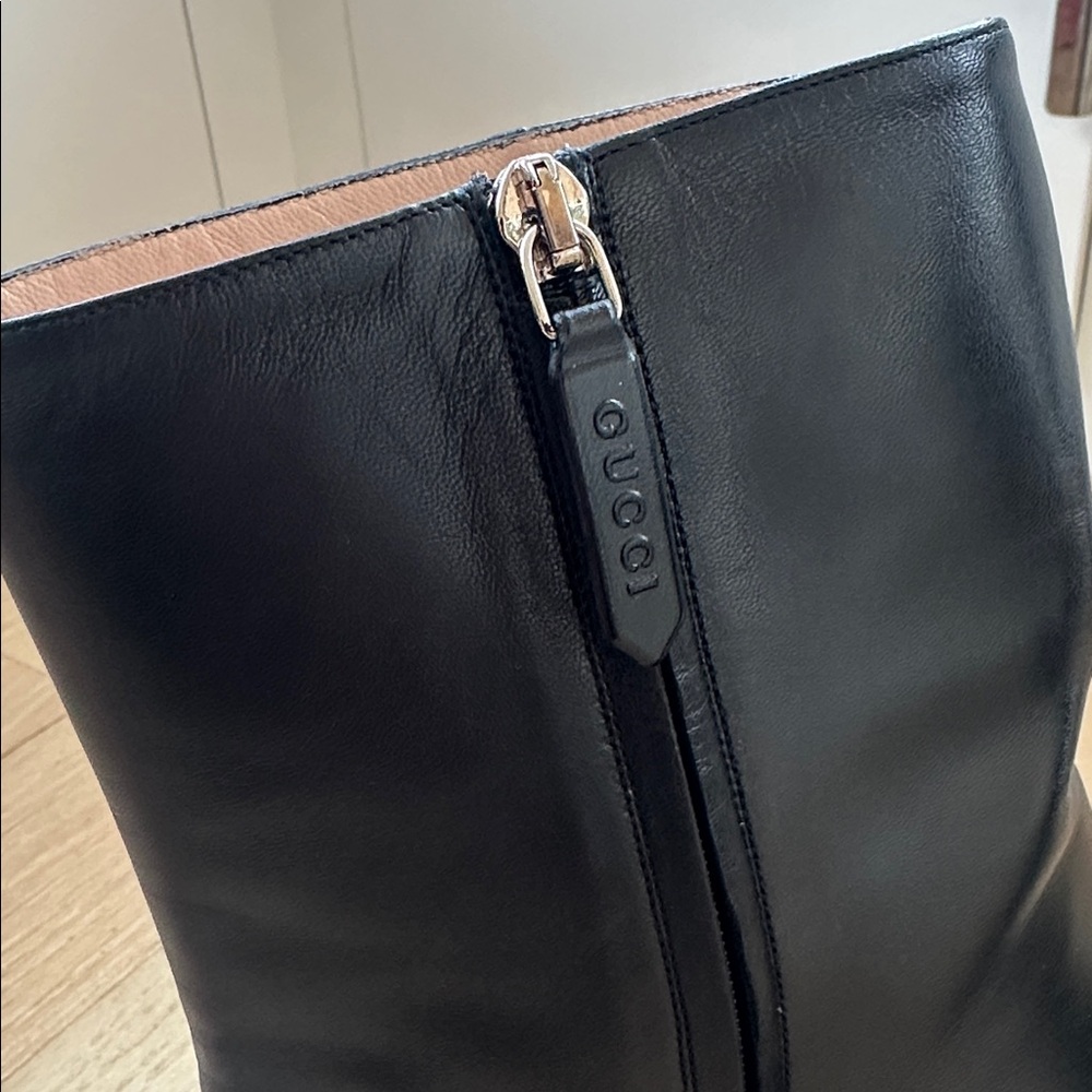 Gucci Black Leather Platform Ankle Boots with Silver Mirror Heel 41.5 - Picture 7 of 11